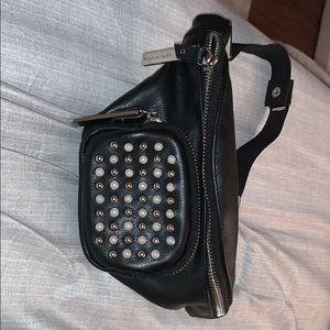 Leather pearl embellished fanny pack